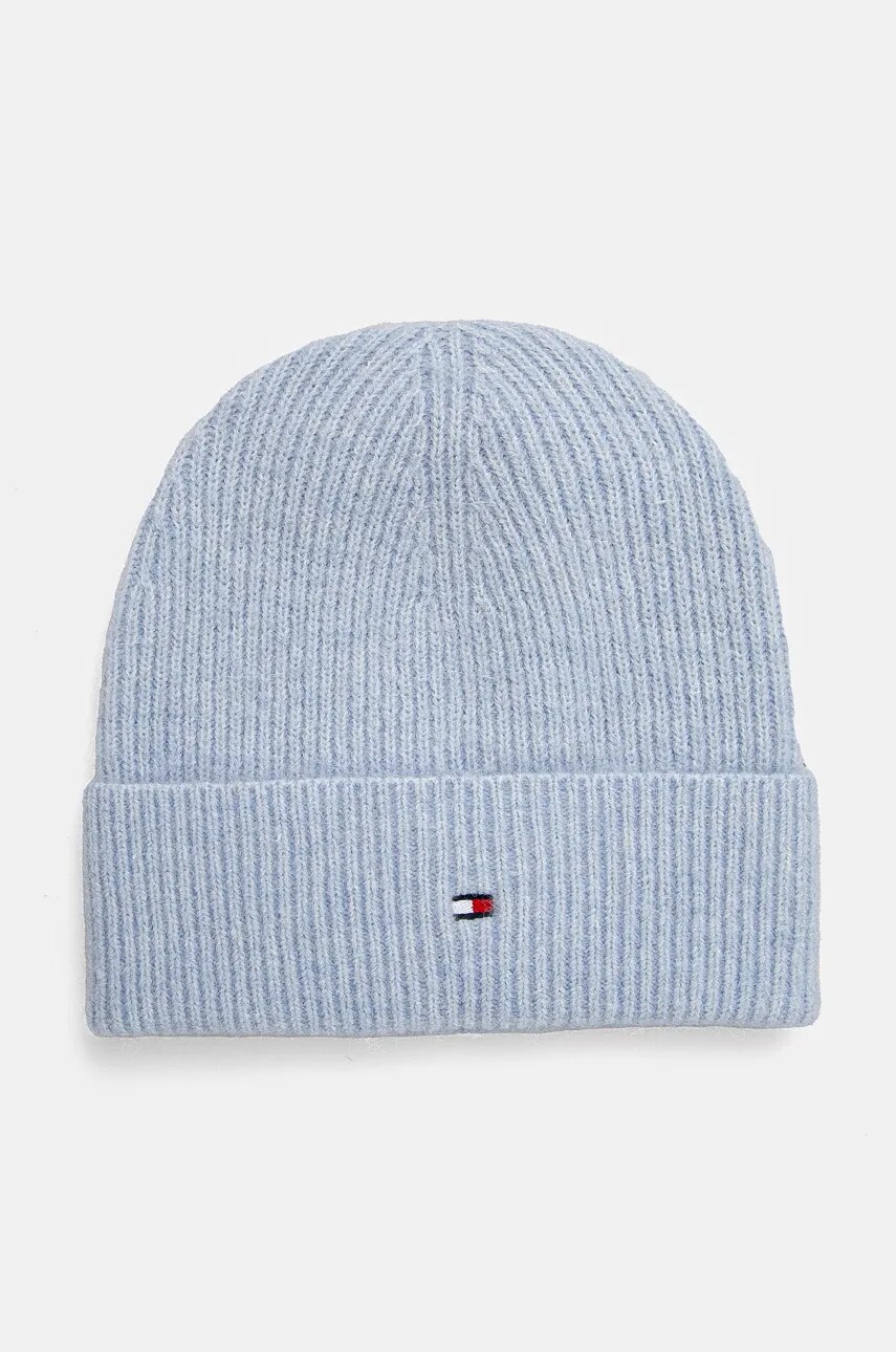 Levně Čepice z vlněné směsi Tommy Hilfiger modrá barva, z tenké pleteniny, AW0AW16633