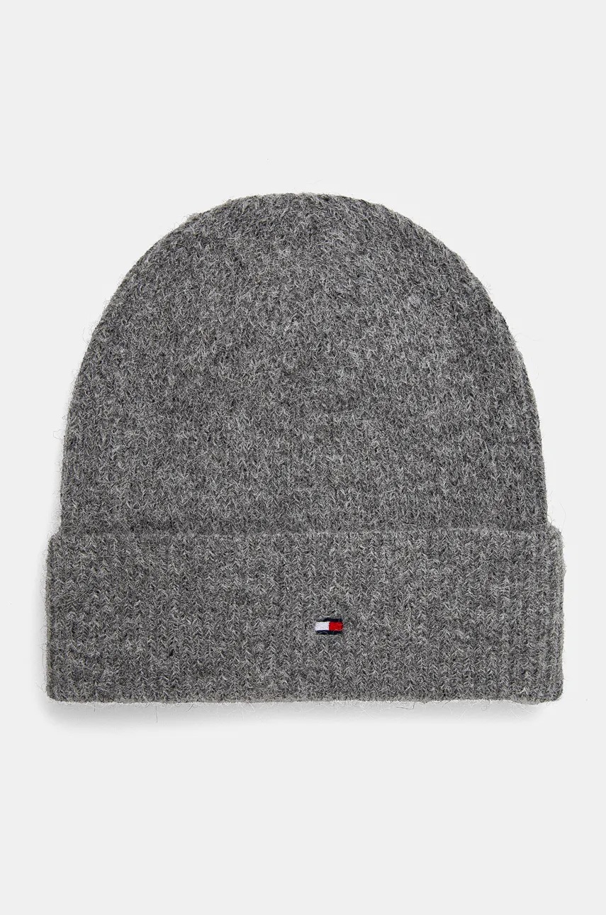 

Шапка с вълна Tommy Hilfiger в сиво с фина плетка AW0AW16633, Сив
