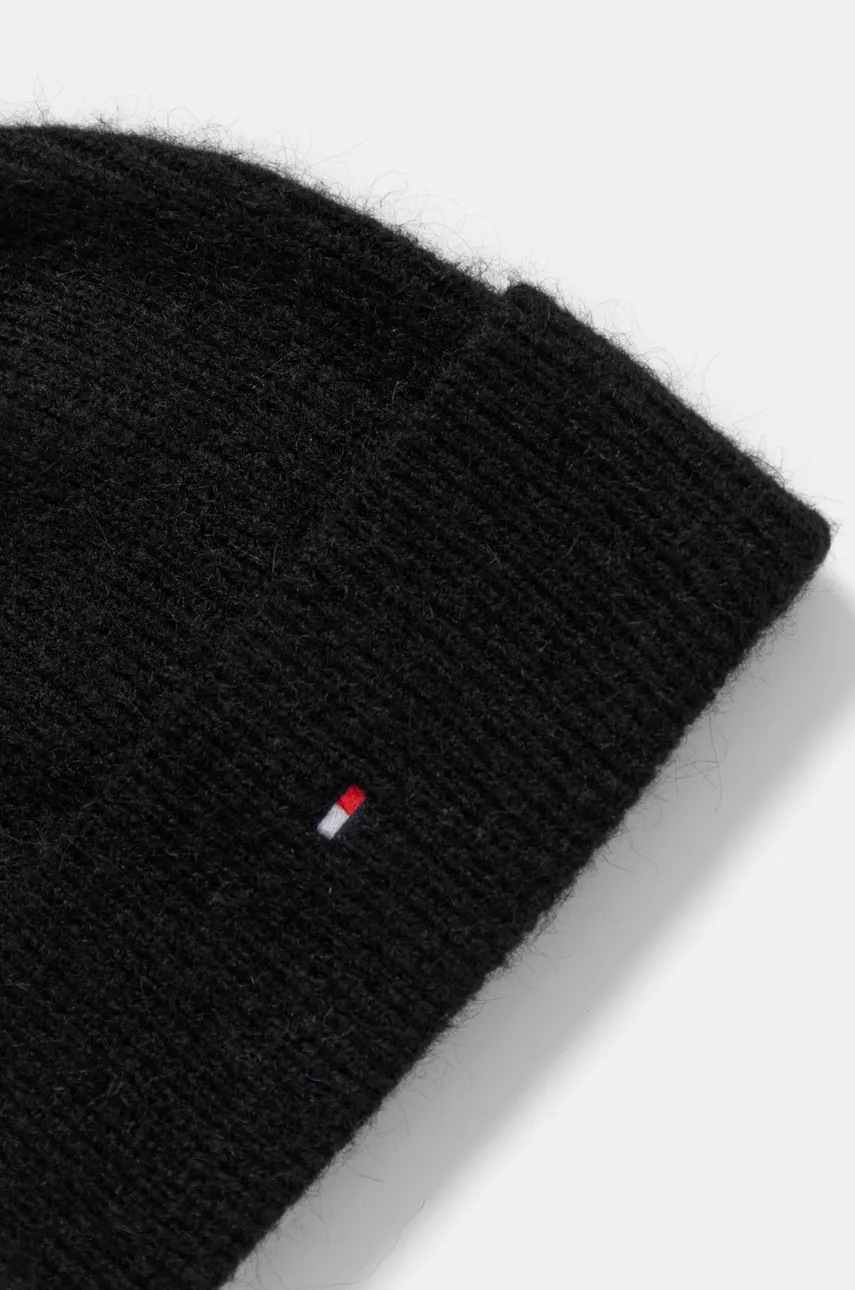 Σκούφος και κασκόλ από μείγμα μαλλιού Tommy Hilfiger χρώμα: μαύρο, AW0AW17124 φωτογραφία