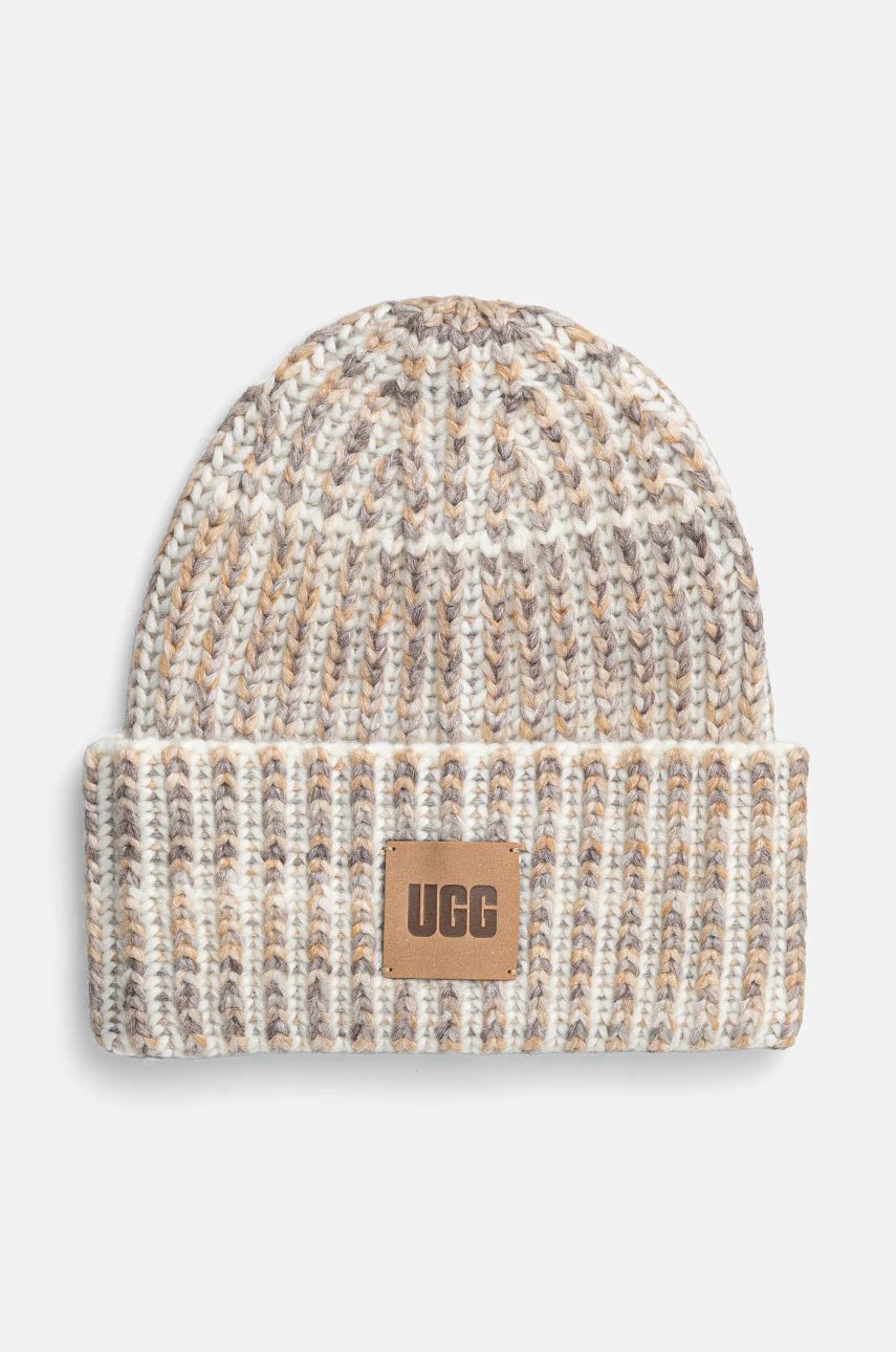 UGG caciula din amestec de lana culoarea bej, din tricot gros, 100820