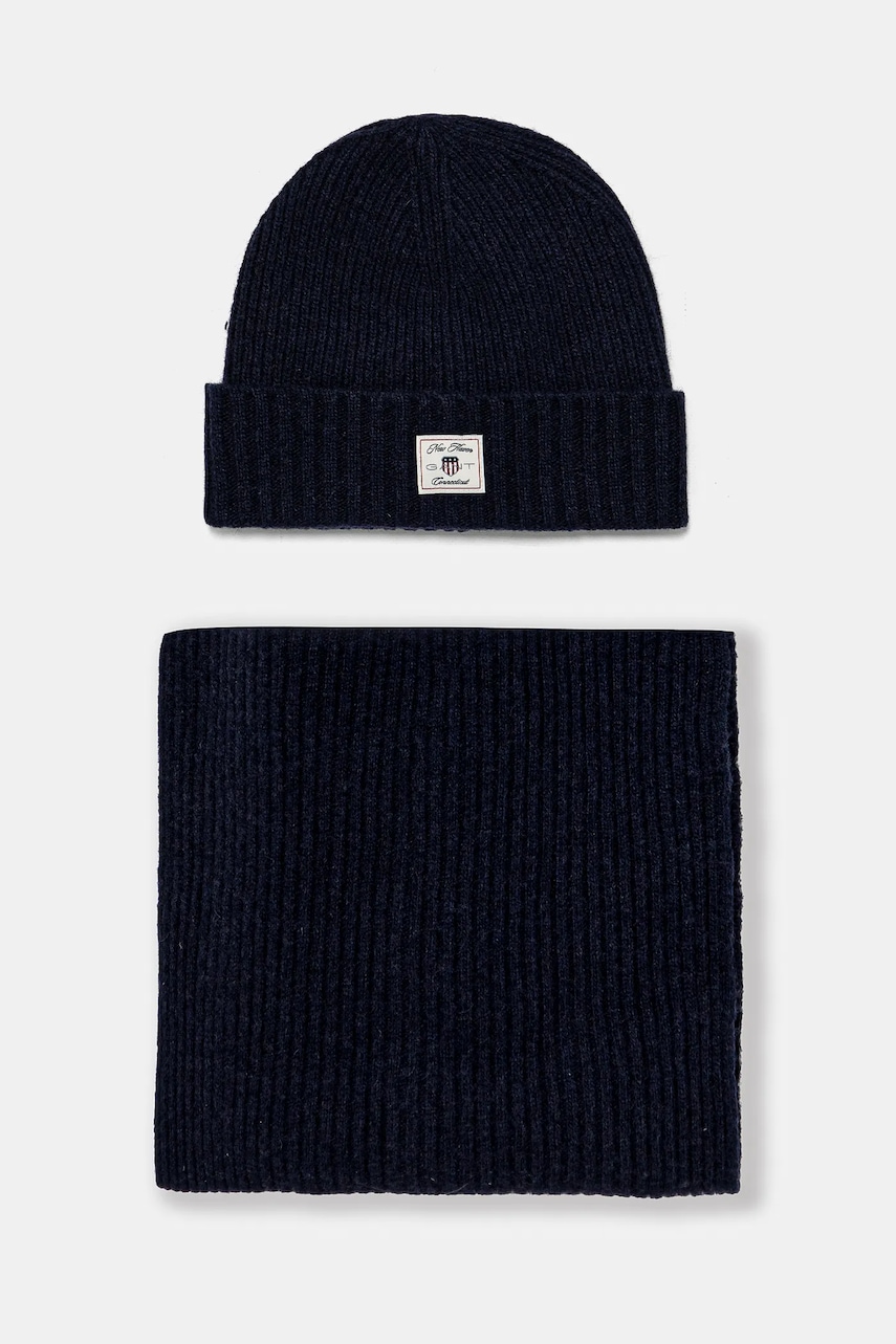 Gant caciula si fular din lana culoarea albastru marin, 4998015