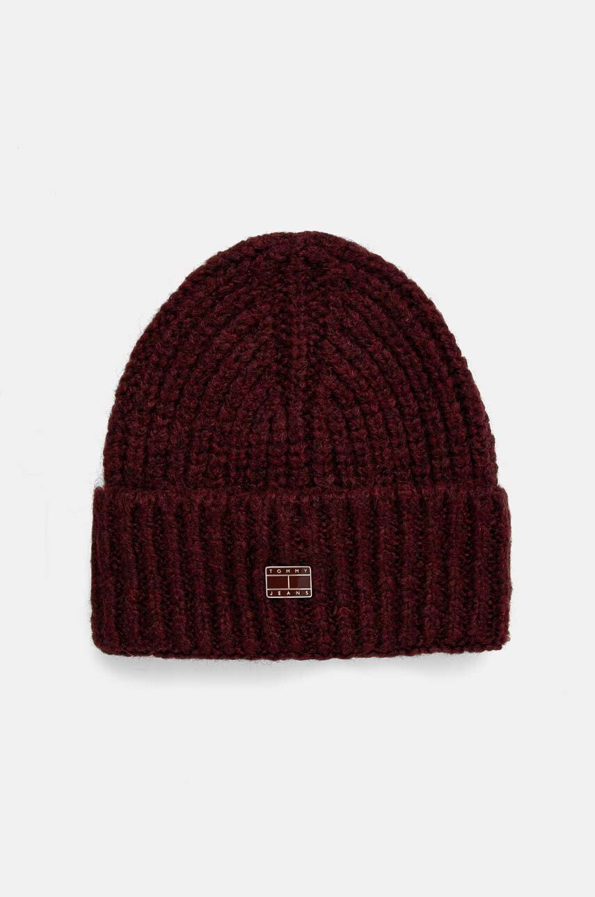 Tommy Jeans caciula din amestec de lana culoarea bordo, din tricot gros, AW0AW16786