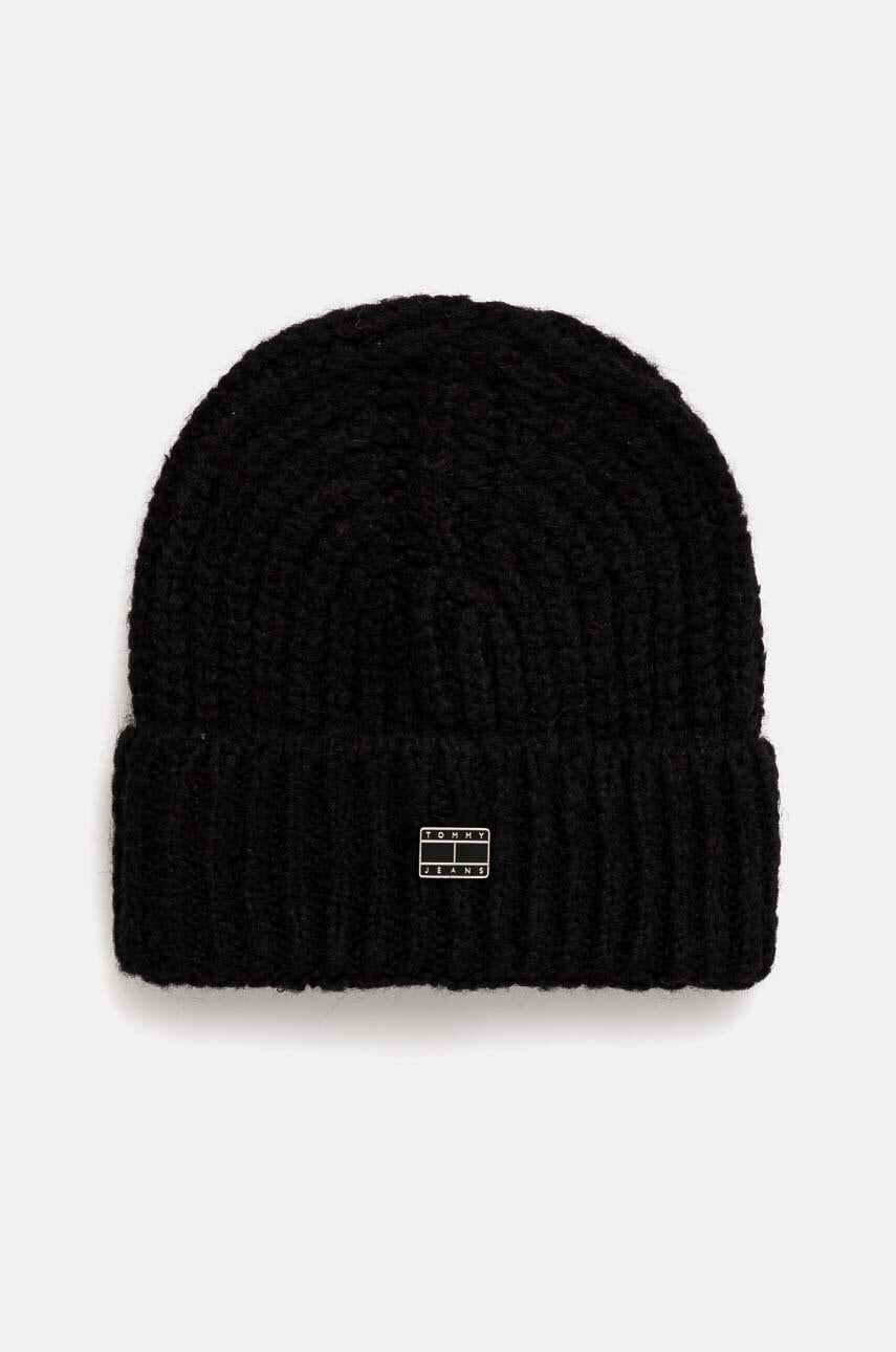 Tommy Jeans caciula din amestec de lana culoarea negru, din tricot gros, AW0AW16786 Tommy Jeans caciula din amestec de lana culoarea negru, din tricot gros, AW0AW16786