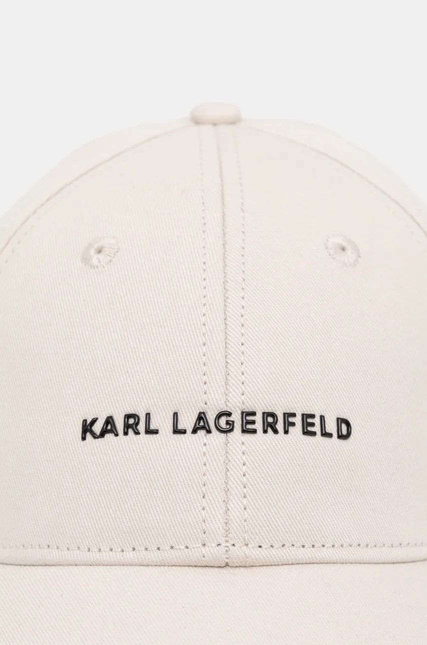 Хлопковая кепка Karl Lagerfeld цвет бежевый с аппликацией 246W3404 Хлопковая кепка Karl Lagerfeld цвет бежевый с аппликацией 246W3404