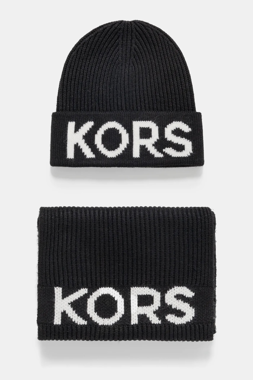 MICHAEL Michael Kors căciulă si eșarfă din amestec de lână culoarea negru, 540005 MICHAEL Michael Kors căciulă si eșarfă din amestec de lână culoarea negru, 540005