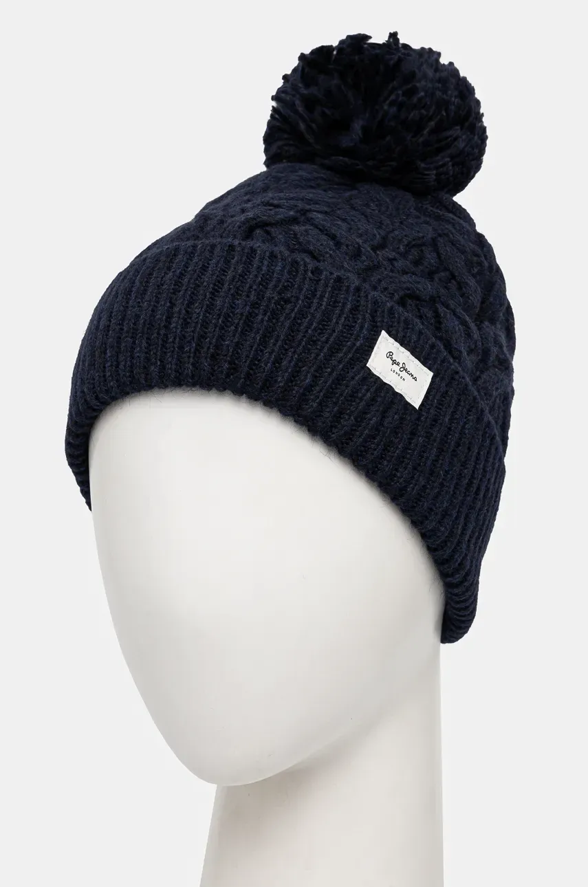 Шапка Pepe Jeans WALLIS HAT цвет синий из толстого трикотажа PL040353 Шапка Pepe Jeans WALLIS HAT цвет синий из толстого трикотажа PL040353