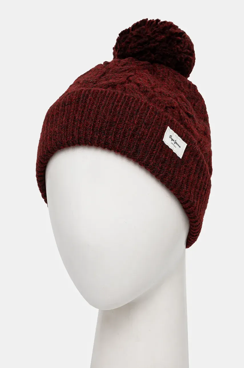 Шапка Pepe Jeans WALLIS HAT цвет бордовый из толстого трикотажа PL040353 Шапка Pepe Jeans WALLIS HAT цвет бордовый из толстого трикотажа PL040353