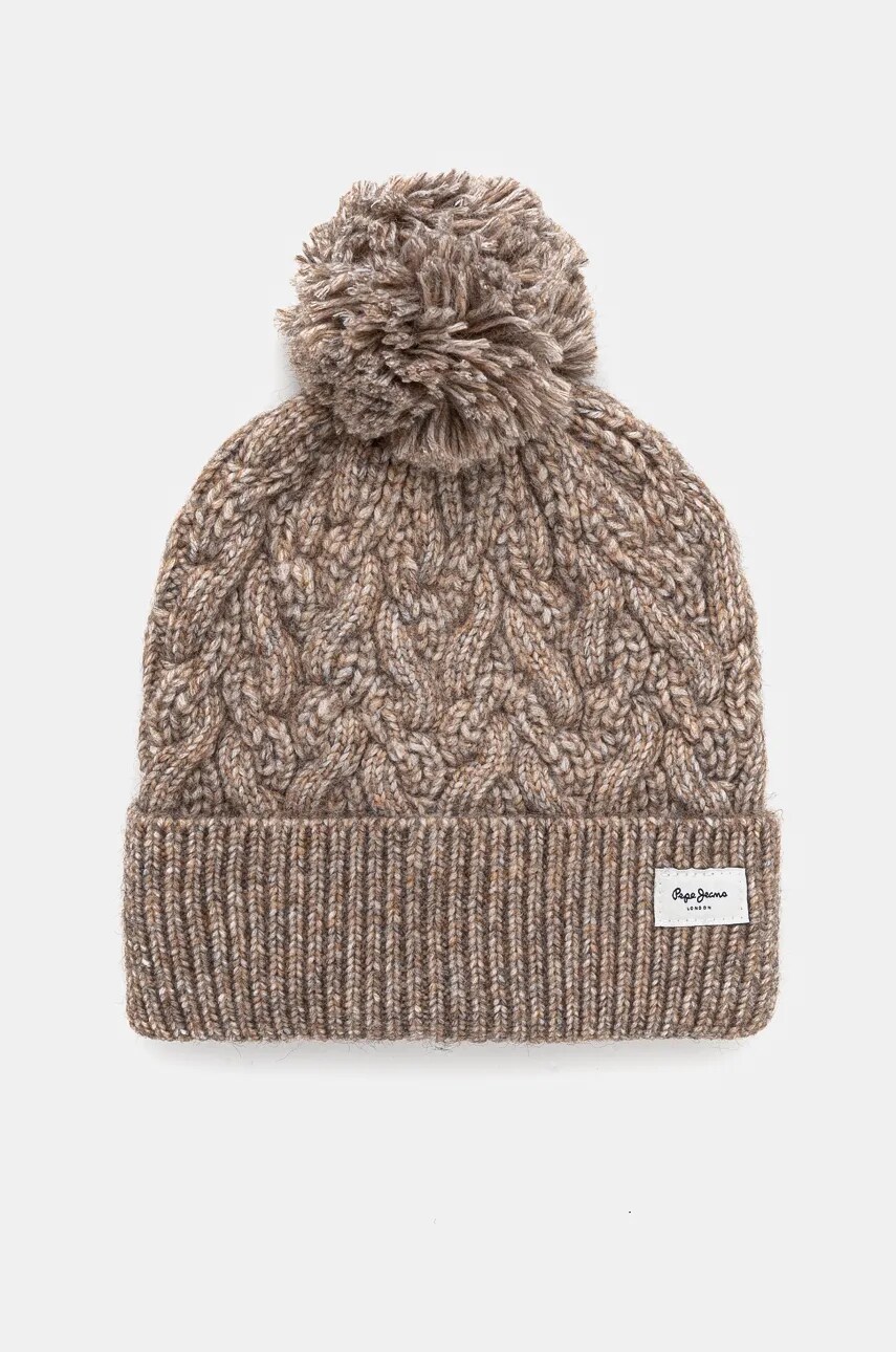 Pepe Jeans caciula WALLIS HAT culoarea maro, din tricot gros, PL040353