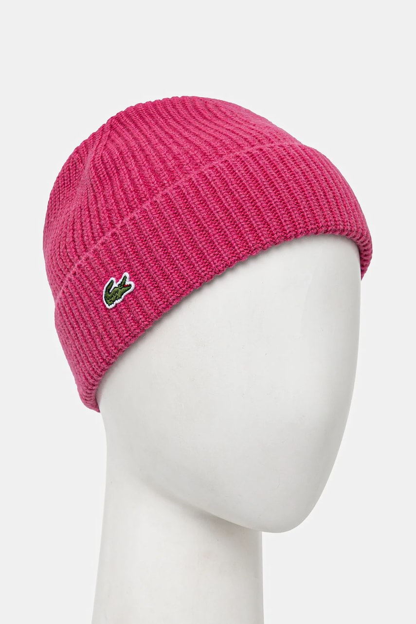 Шерстяная шапка Lacoste цвет розовый шерсть RB0805 Шерстяная шапка Lacoste цвет розовый шерсть RB0805