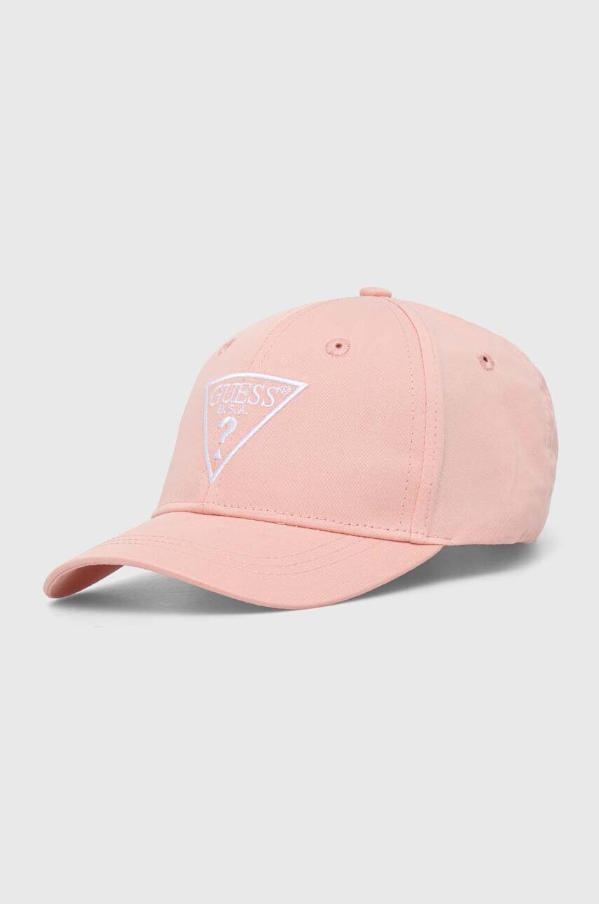 

Детска памучна шапка с козирка Guess в розово с апликация H3GZ01 WO08O, Розов