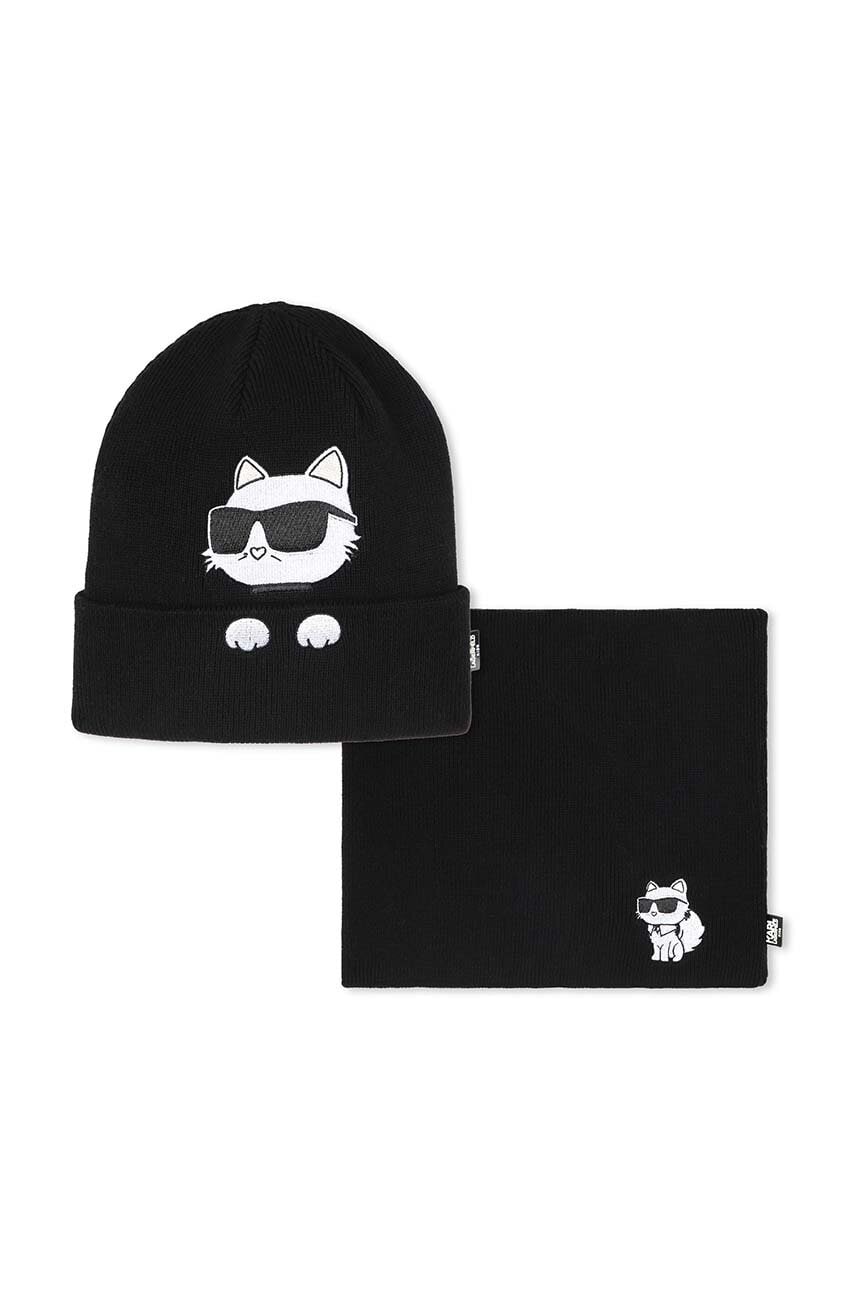 Karl Lagerfeld caciula si fular copii culoarea negru, Z30326 Karl Lagerfeld caciula si fular copii culoarea negru, Z30326