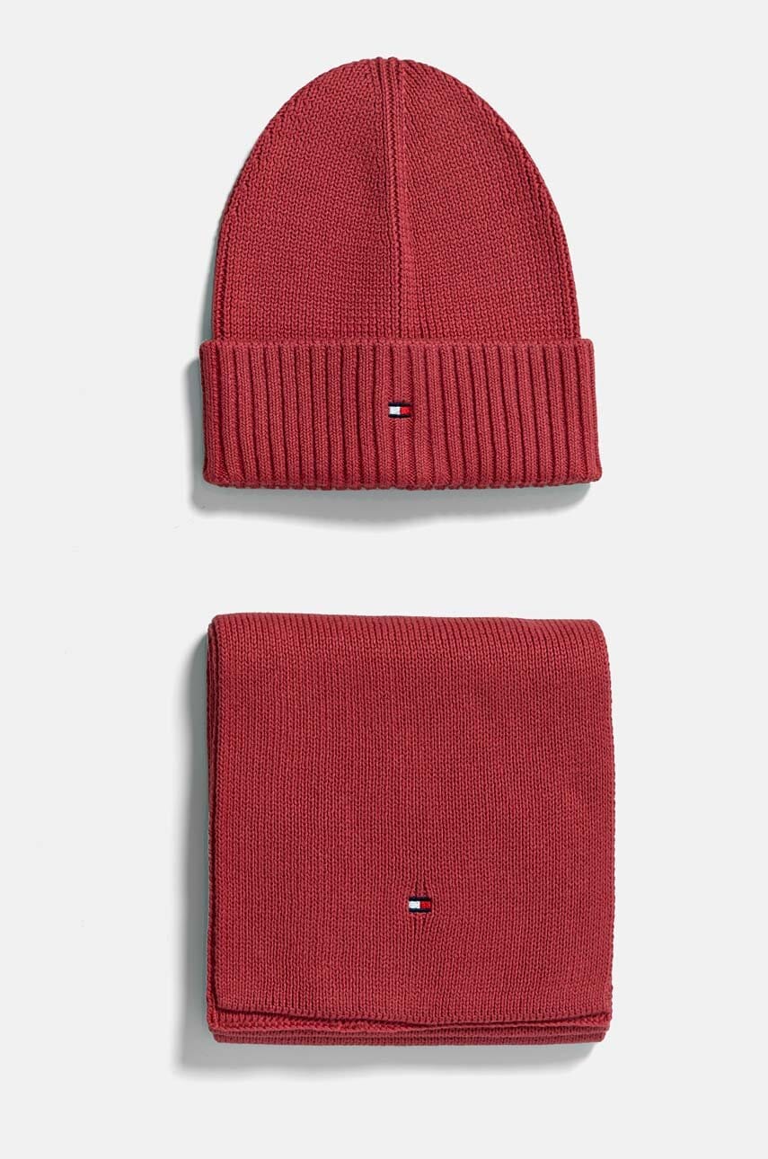 Levně Dětská bavlněná čepice a šála Tommy Hilfiger růžová barva, AU0AU01937