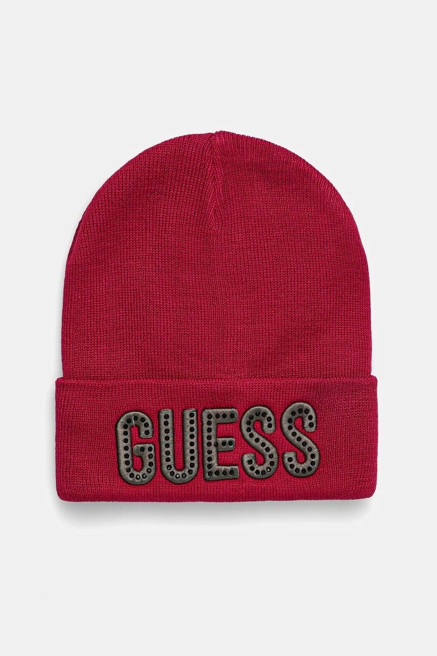 Levně Dětská čepice Guess vínová barva, z tenké pleteniny, J0BZ12 Z2Q00
