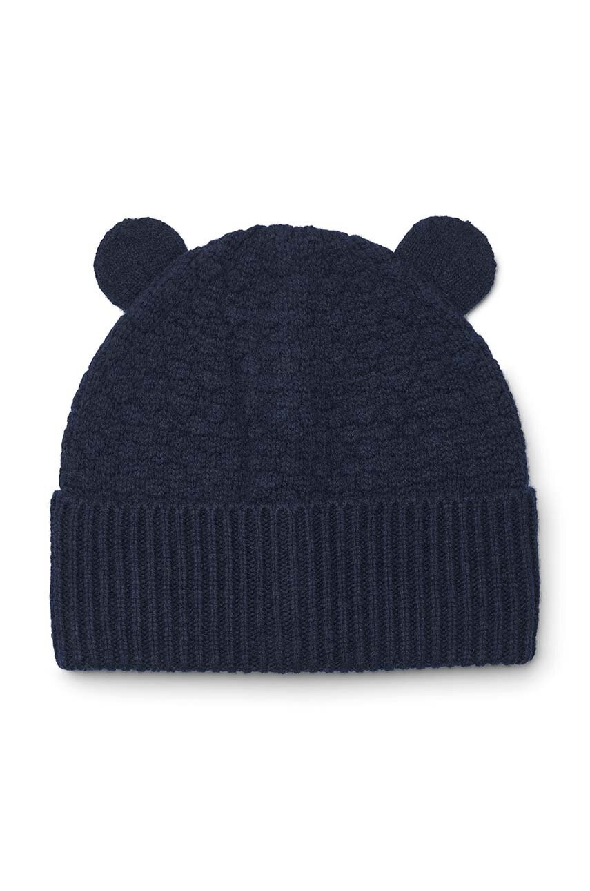 Дитяча вовняна шапка Liewood Miller Beanie With Ears колір синій вовна LW15090