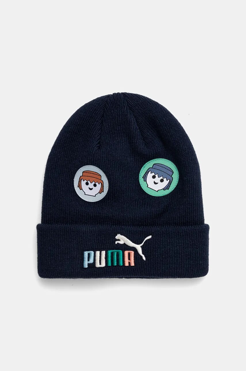 Puma caciula copii X PLAYMOBIL culoarea albastru marin, din tricot gros, 255430