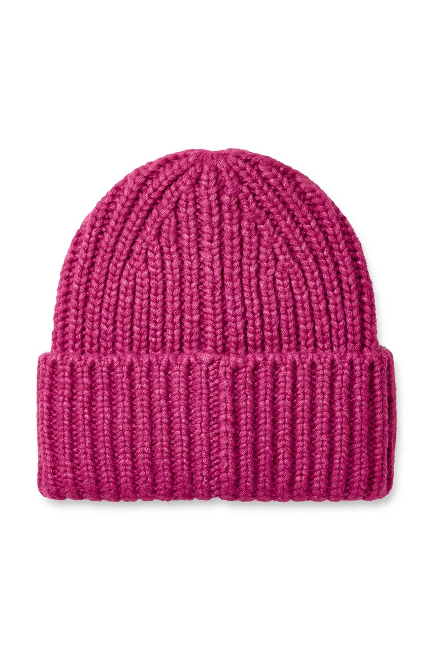 Шапка з домішкою вовни UGG CHUNKY RIB BEANIE колір рожевий з товстого трикотажу 21687