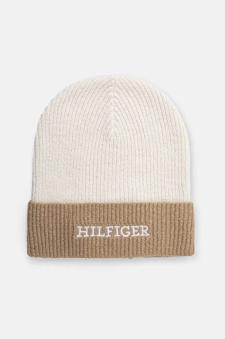 Levně Dětská čepice s příměsí vlny Tommy Hilfiger béžová barva, AU0AU01930