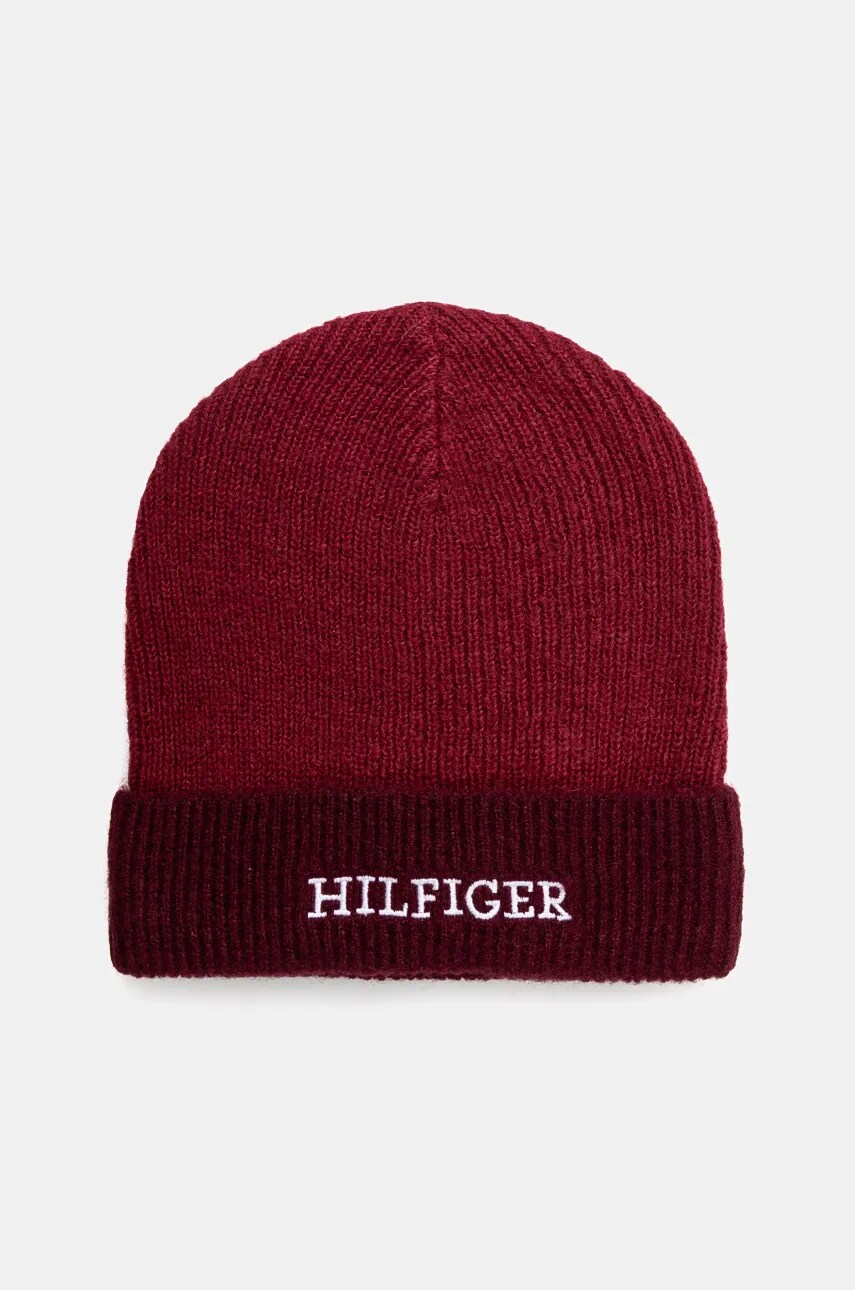 Levně Dětská čepice s příměsí vlny Tommy Hilfiger vínová barva, AU0AU01930