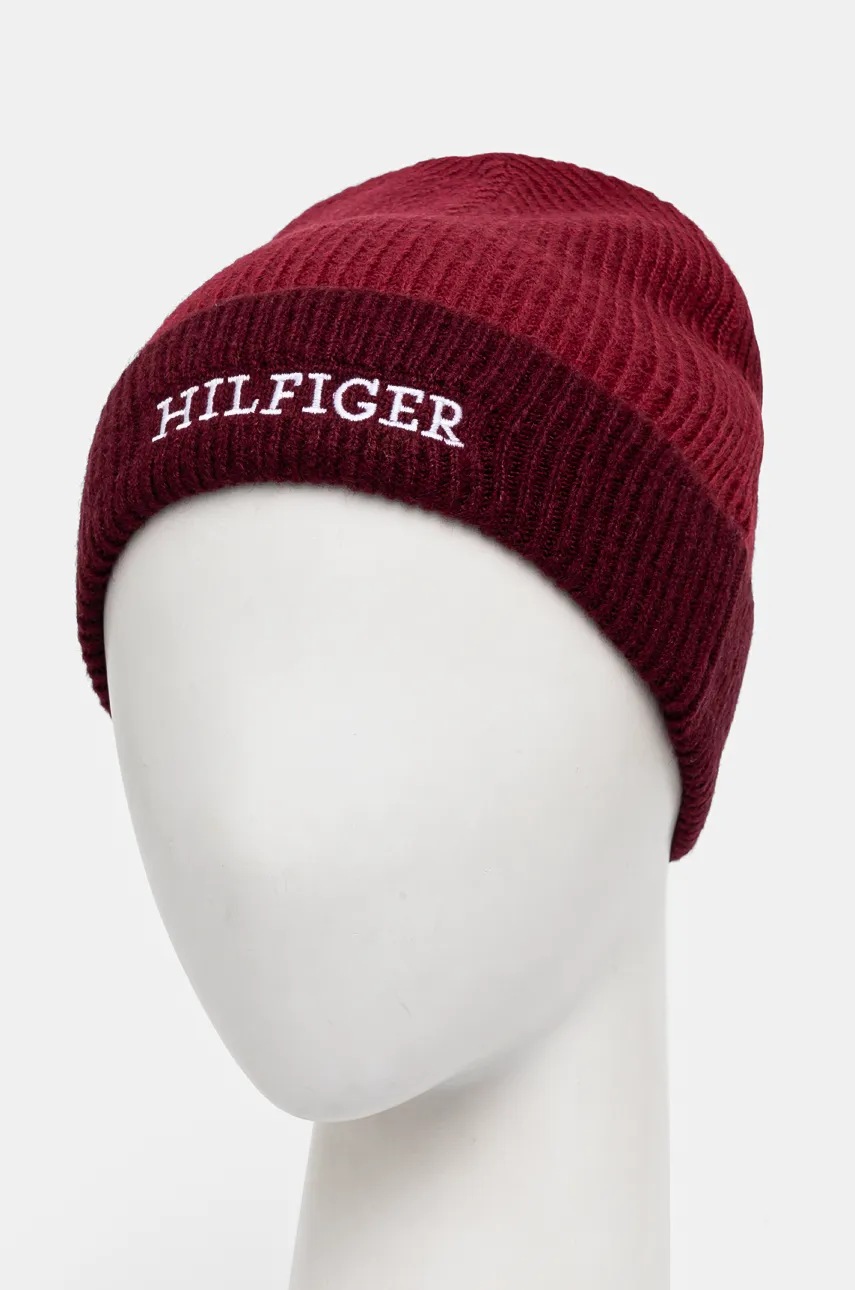 Дитяча шапка з домішкою вовни Tommy Hilfiger колір бордовий  AU0AU01930