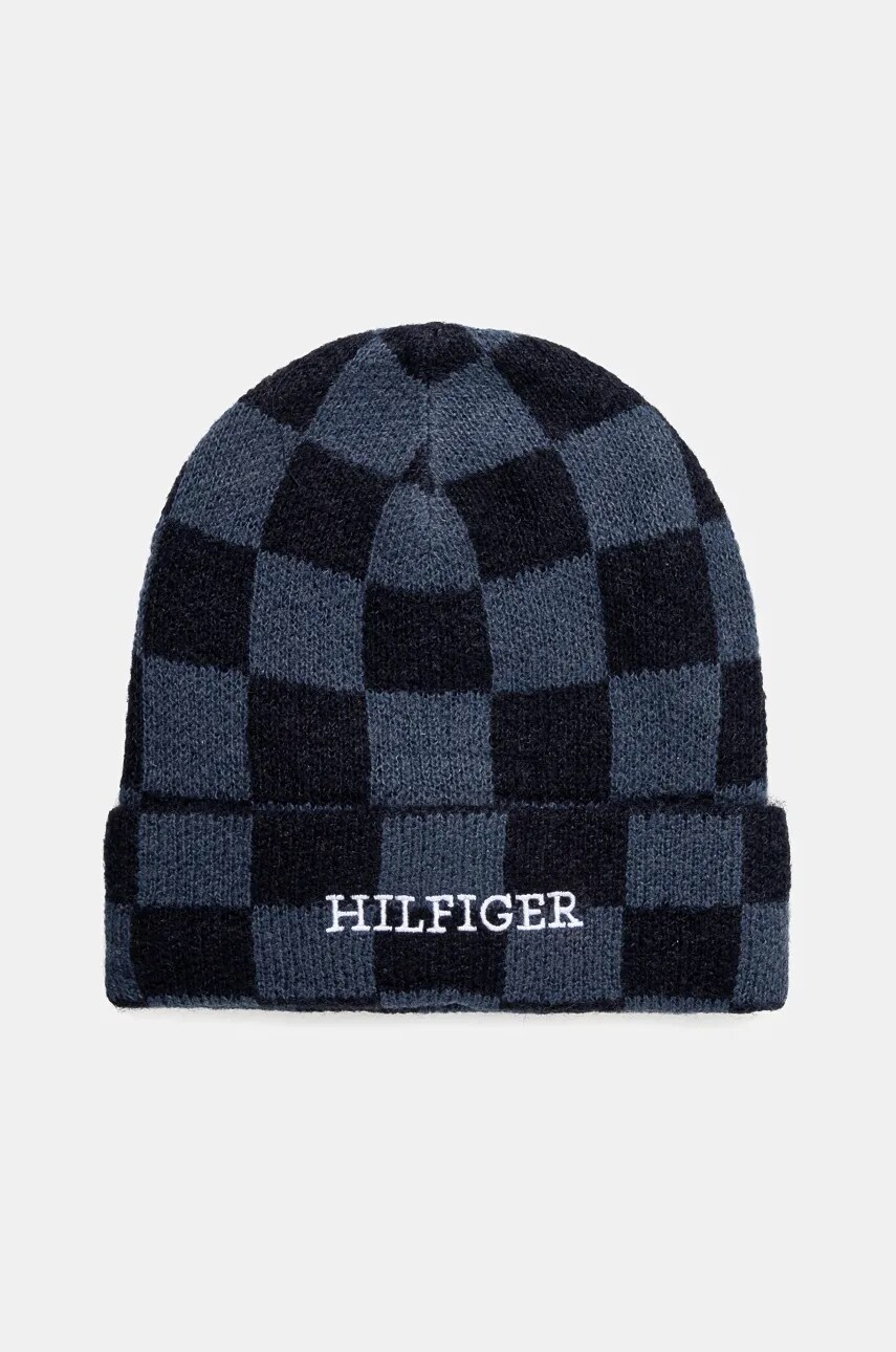 Levně Dětská čepice s příměsí vlny Tommy Hilfiger tmavomodrá barva, AU0AU01932