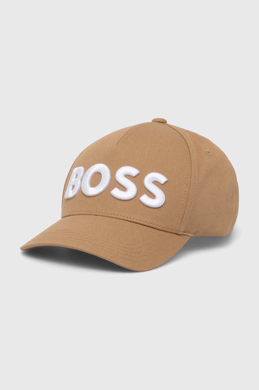 BOSS șapcă de baseball din bumbac culoarea bej, cu imprimeu, 50519154 BOSS șapcă de baseball din bumbac culoarea bej, cu imprimeu, 50519154