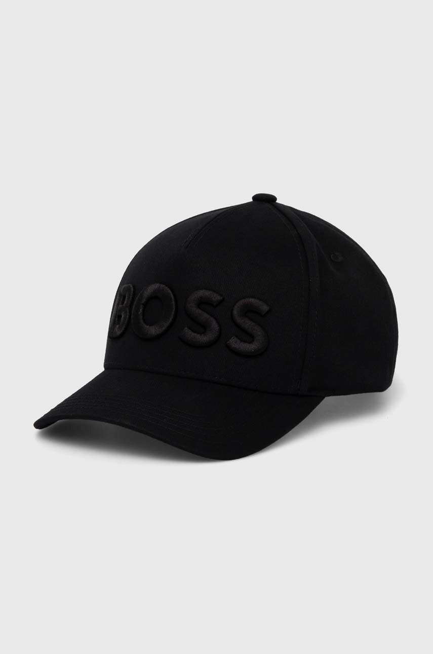 

Памучна шапка с козирка BOSS в черно с апликация 50519154, Черен