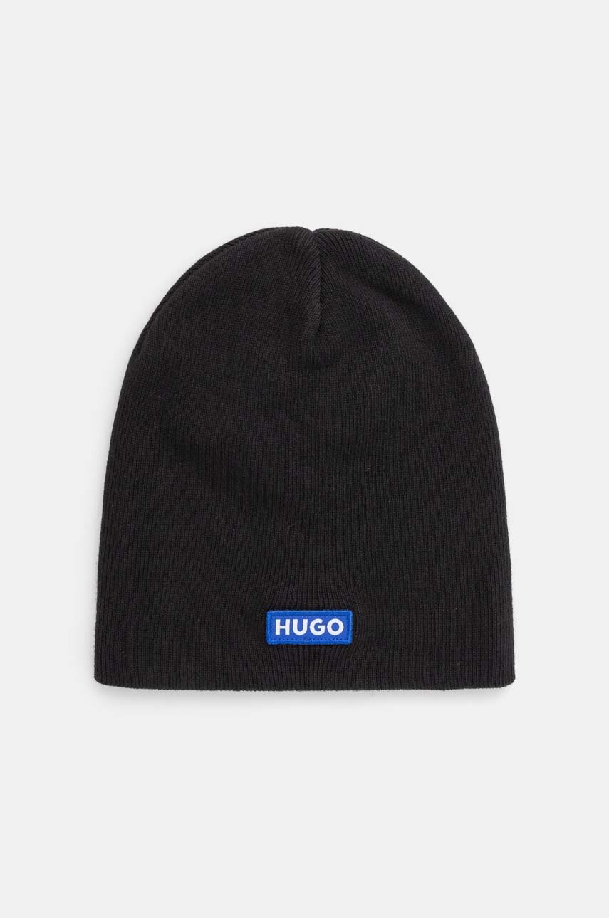 

Памучна шапка Hugo Blue в черно с фина плетка от памук 50521715, Черен