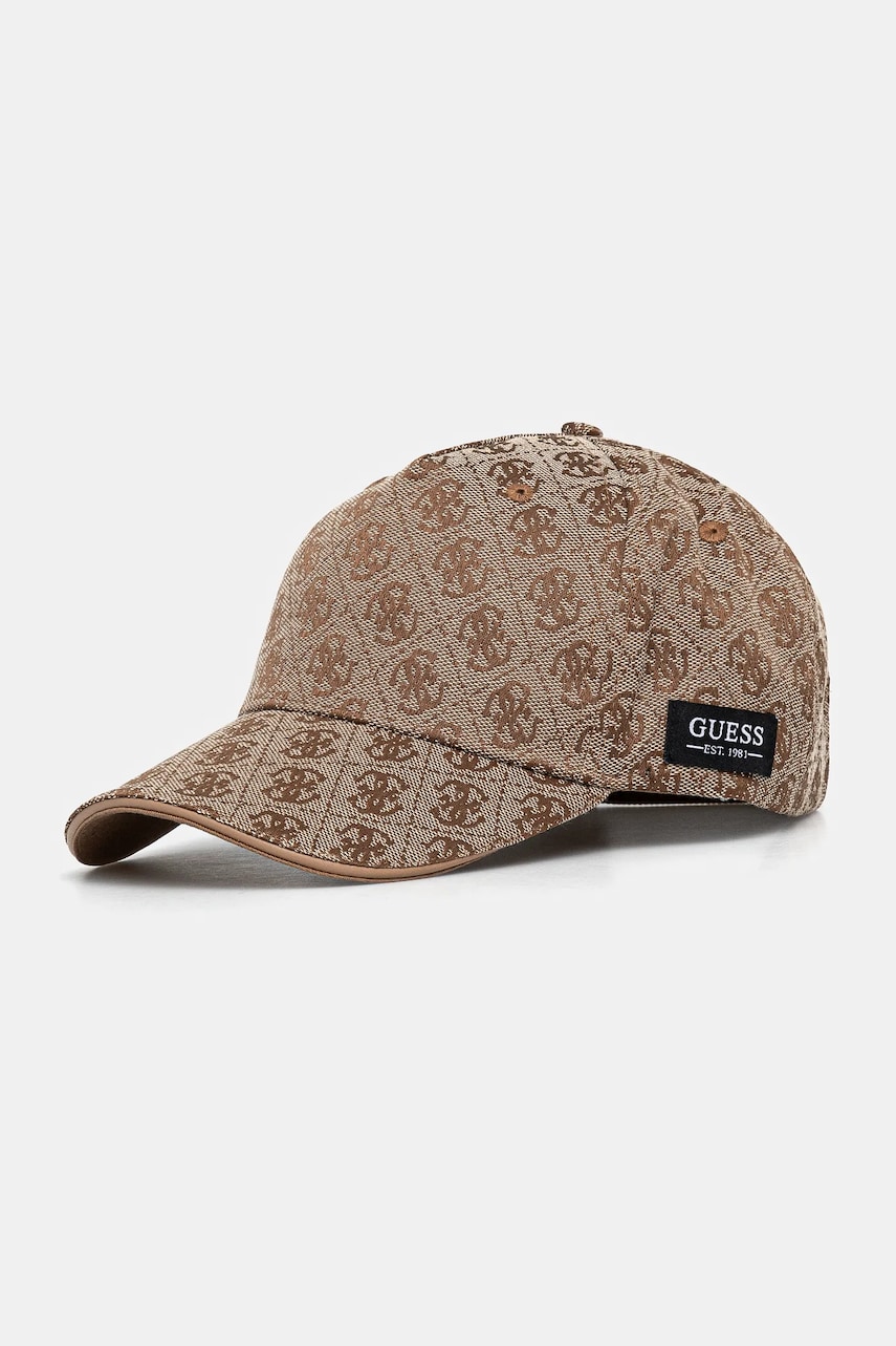 Levně Kšiltovka Guess MILANO hnědá barva, vzorovaná, AM9369 POL01