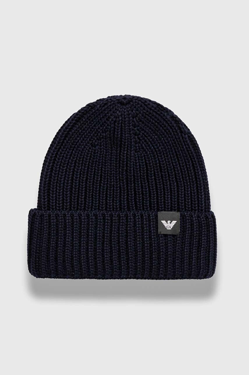 Emporio Armani caciula de lana culoarea albastru marin, de lana, din tricot gros, 627449 4F565