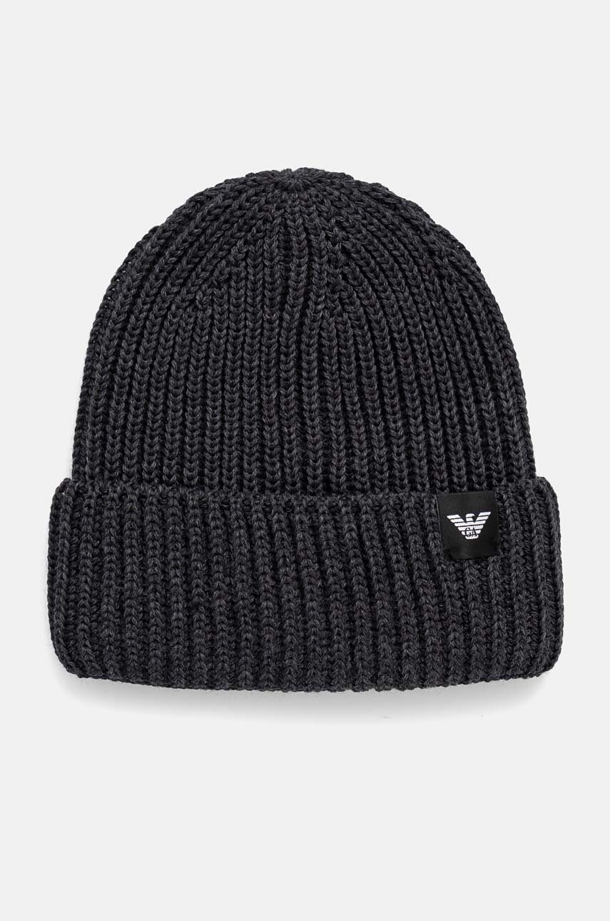 

Вълнена шапка Emporio Armani в сиво от плътен трикотаж от вълна 627449 4F565, Сив