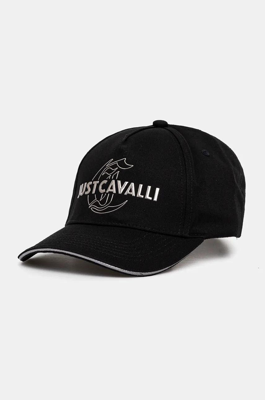 

Памучна шапка с козирка Just Cavalli в черно с апликация 77QAZK50 ZG318, Черен