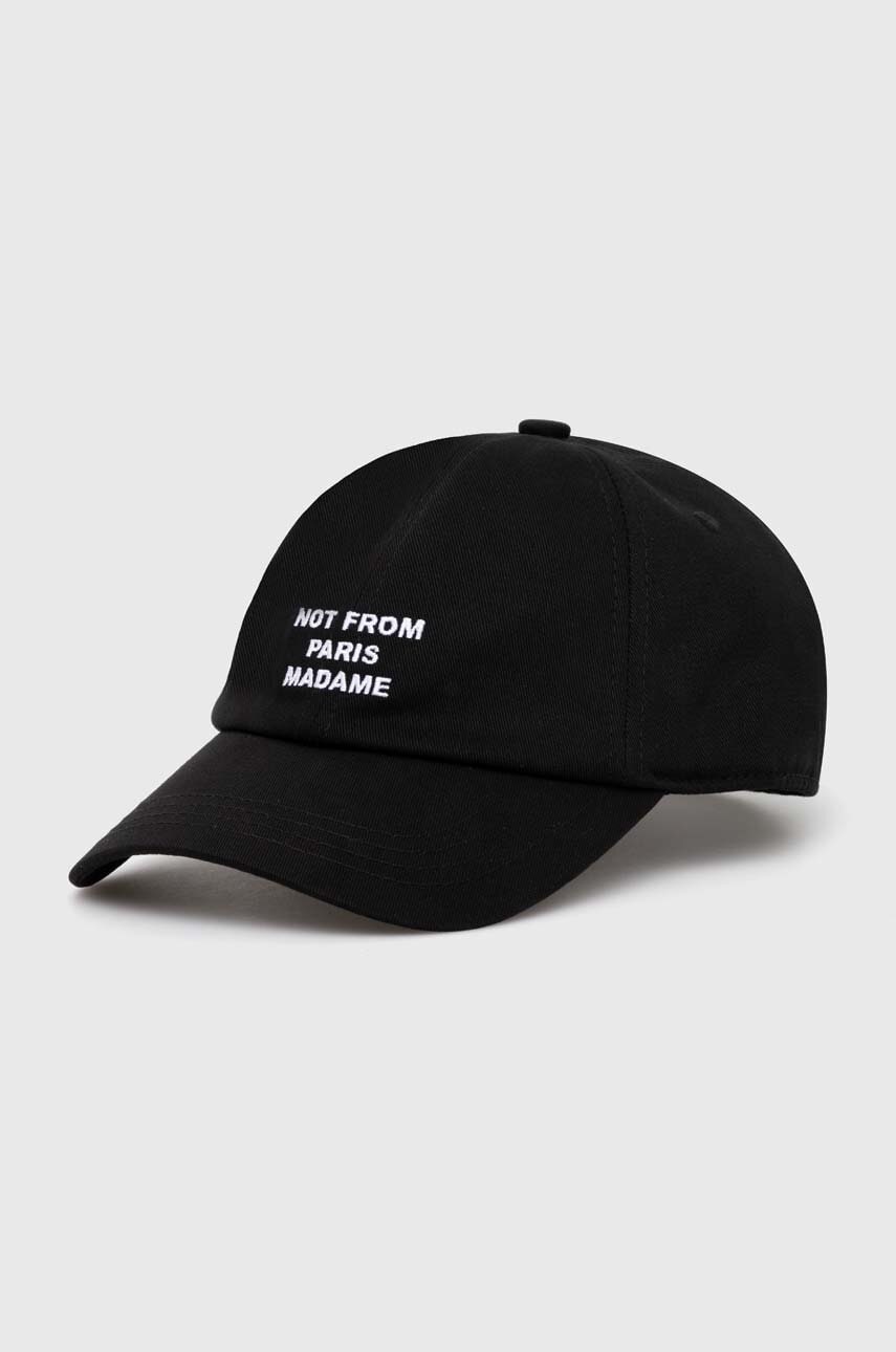 Drôle de Monsieur șapcă de baseball din bumbac La Casquette Slogan culoarea negru, cu imprimeu, PERM-CP151-CO138-BL Drôle de Monsieur șapcă de baseball din bumbac La Casquette Slogan culoarea negru, cu imprimeu, PERM-CP151-CO138-BL