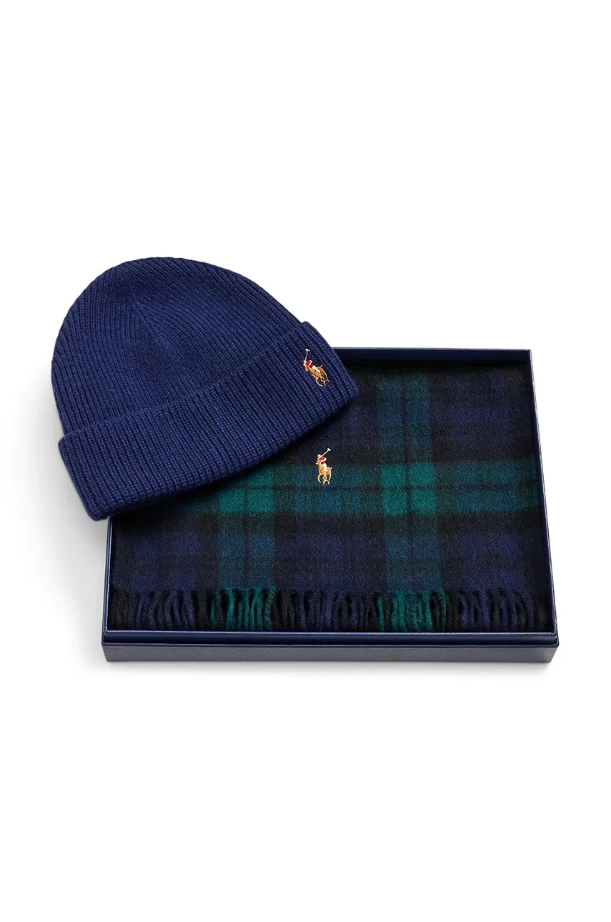 Шерстяная шапка и шарф Polo Ralph Lauren цвет синий 449959530 Шерстяная шапка и шарф Polo Ralph Lauren цвет синий 449959530