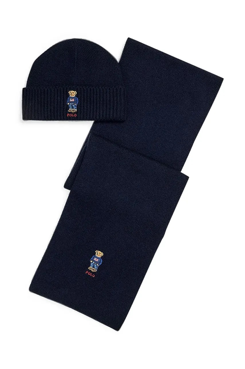 

Шапка и шал с вълна Polo Ralph Lauren в синьо 449959532, Син