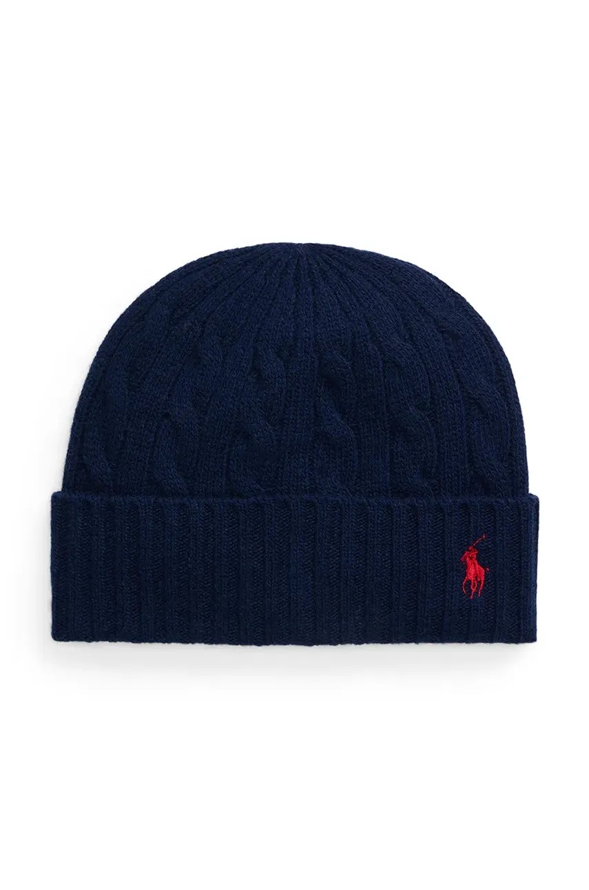 

Вълнена шапка Polo Ralph Lauren в тъмносиньо от плътен трикотаж от вълна 449959346, Тъмносин