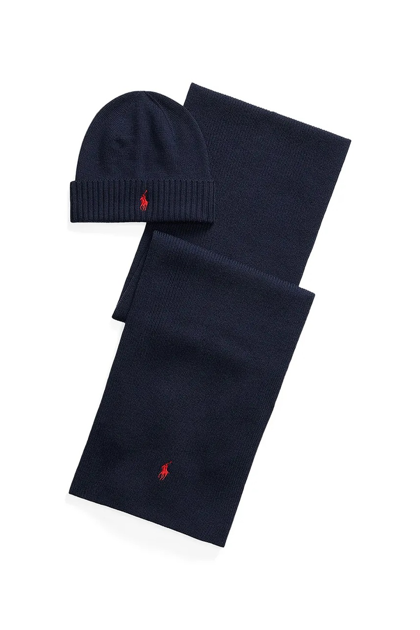 Levně Vlněná čepice a šála Polo Ralph Lauren černá barva, 710951146