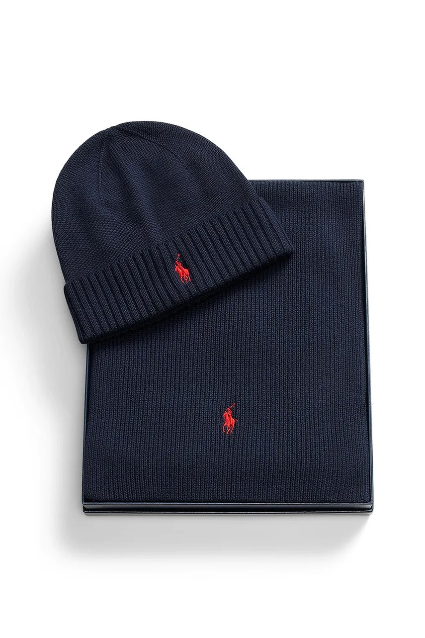 Μάλλινος σκούφος και κασκόλ Polo Ralph Lauren χρώμα: μαύρο, 710951146 φωτογραφία