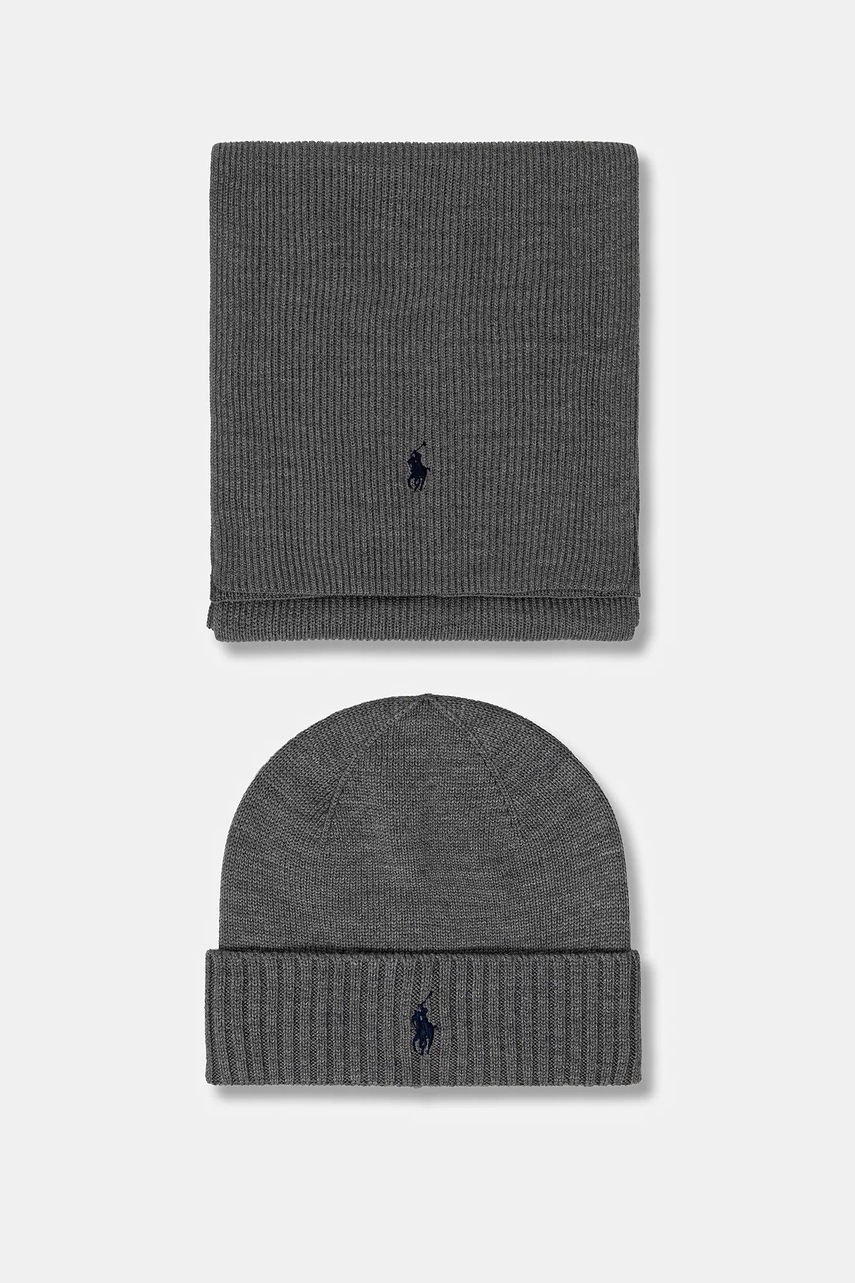 Vlněná čepice a šála Polo Ralph Lauren černá barva, 710951146