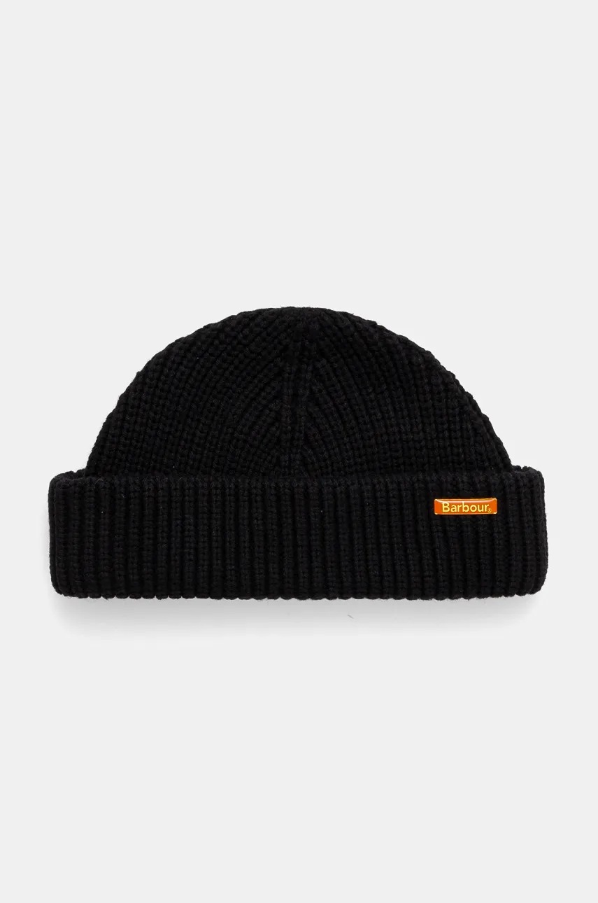 Barbour caciula din amestec de lana culoarea negru, din tricot gros, MHA0879
