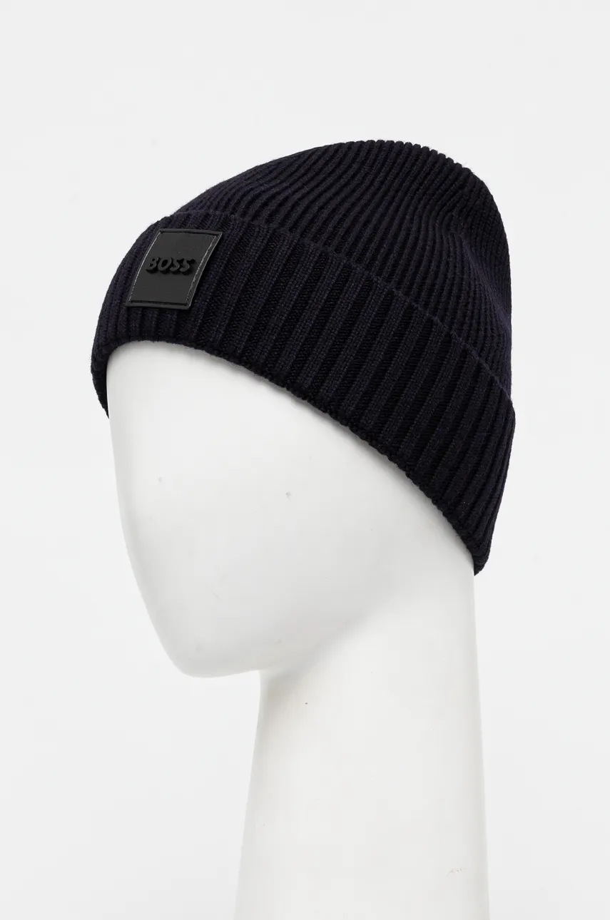 Шерстяная шапка BOSS цвет синий из тонкого трикотажа шерсть 50522426