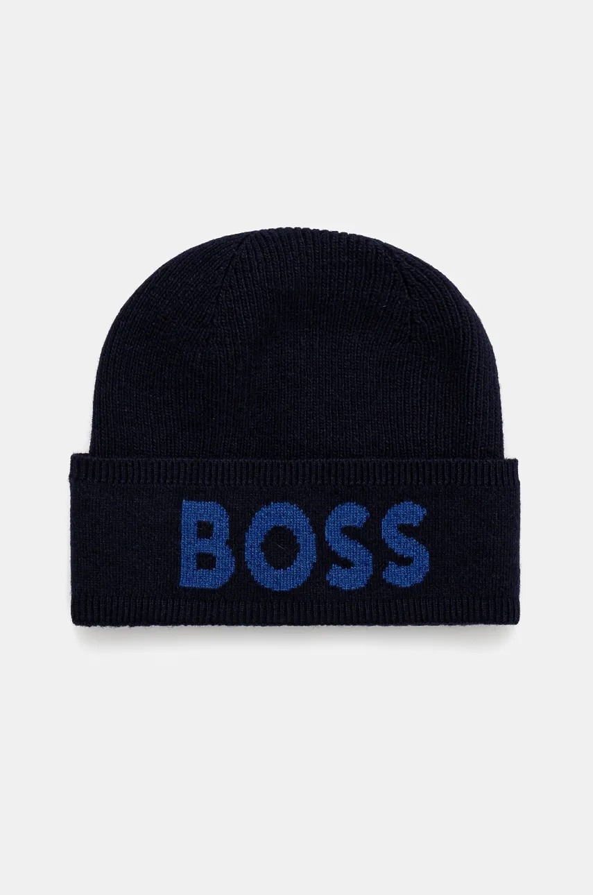 BOSS caciula din amestec de lana culoarea albastru marin, din tesatura neteda, 50524348 BOSS caciula din amestec de lana culoarea albastru marin, din tesatura neteda, 50524348