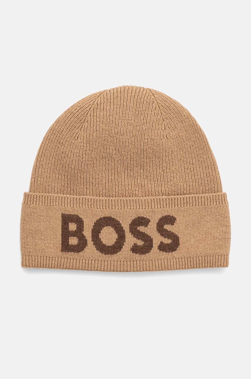 BOSS caciula din amestec de lana culoarea bej, din tesatura neteda, 50524348