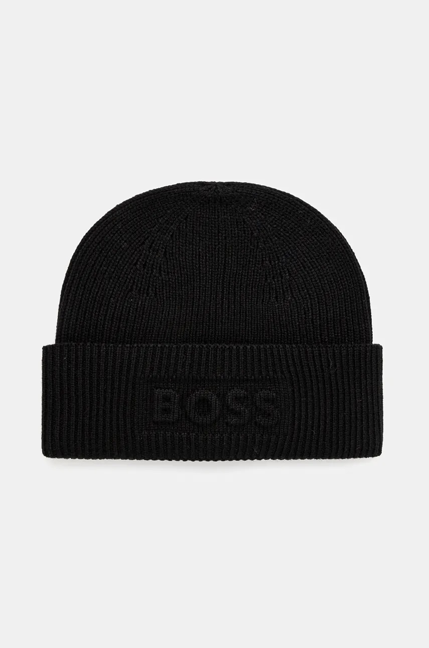 Boss Orange caciula culoarea negru, de lana, din tesatura neteda, 50524197