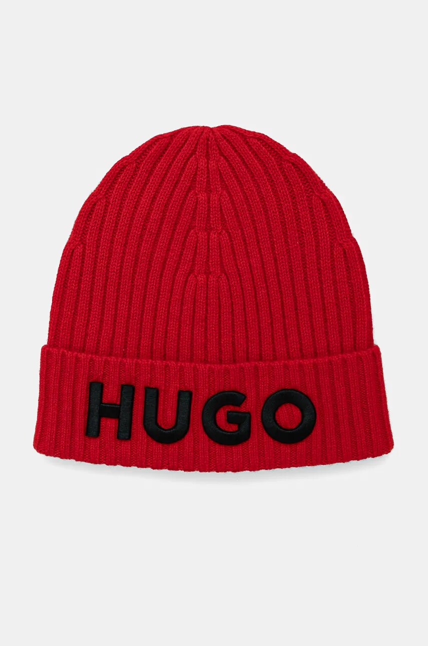 HUGO caciula de lana culoarea roz, de lana, din tesatura neteda, 50527804