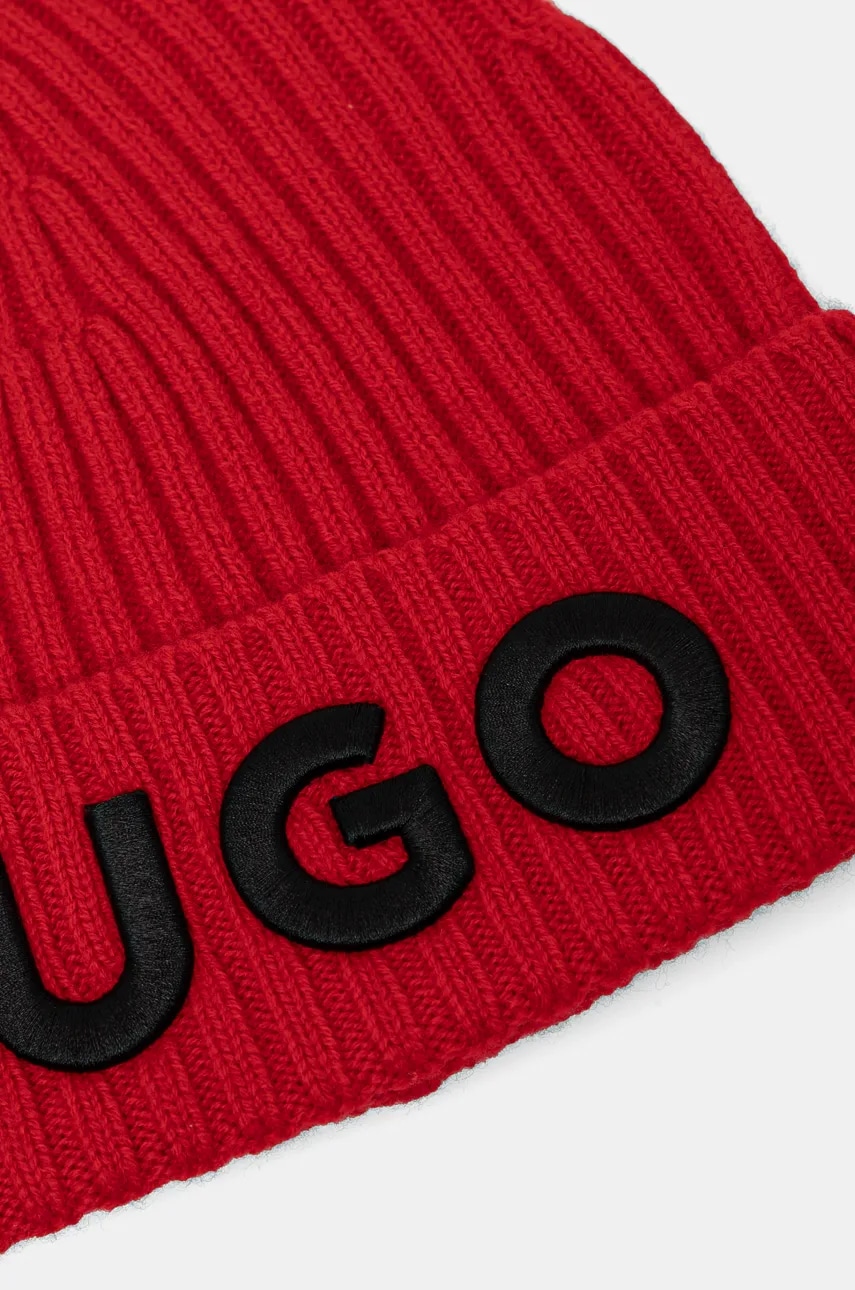 Шерстяная шапка HUGO цвет розовый из тонкого трикотажа шерсть 50527804 Шерстяная шапка HUGO цвет розовый из тонкого трикотажа шерсть 50527804
