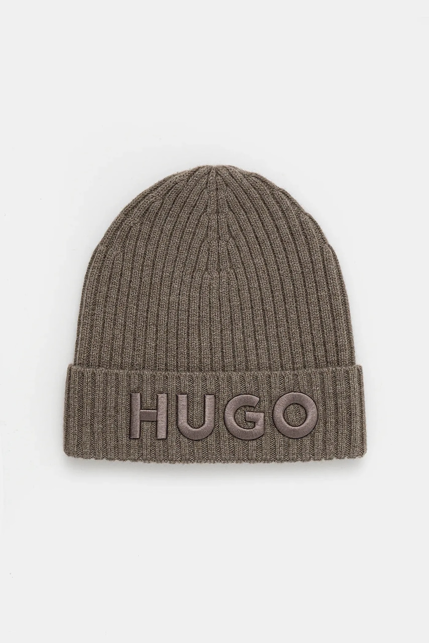 HUGO căciulă de lână culoarea negru, de lână, din țesătură unia, 50527804