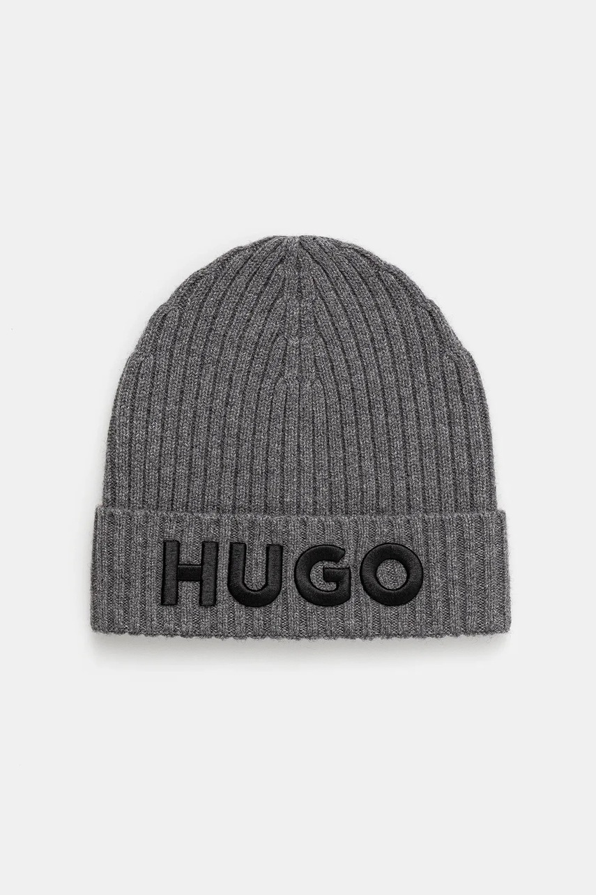 Levně Vlněná čepice HUGO černá barva, z tenké pleteniny, vlněná, 50527804