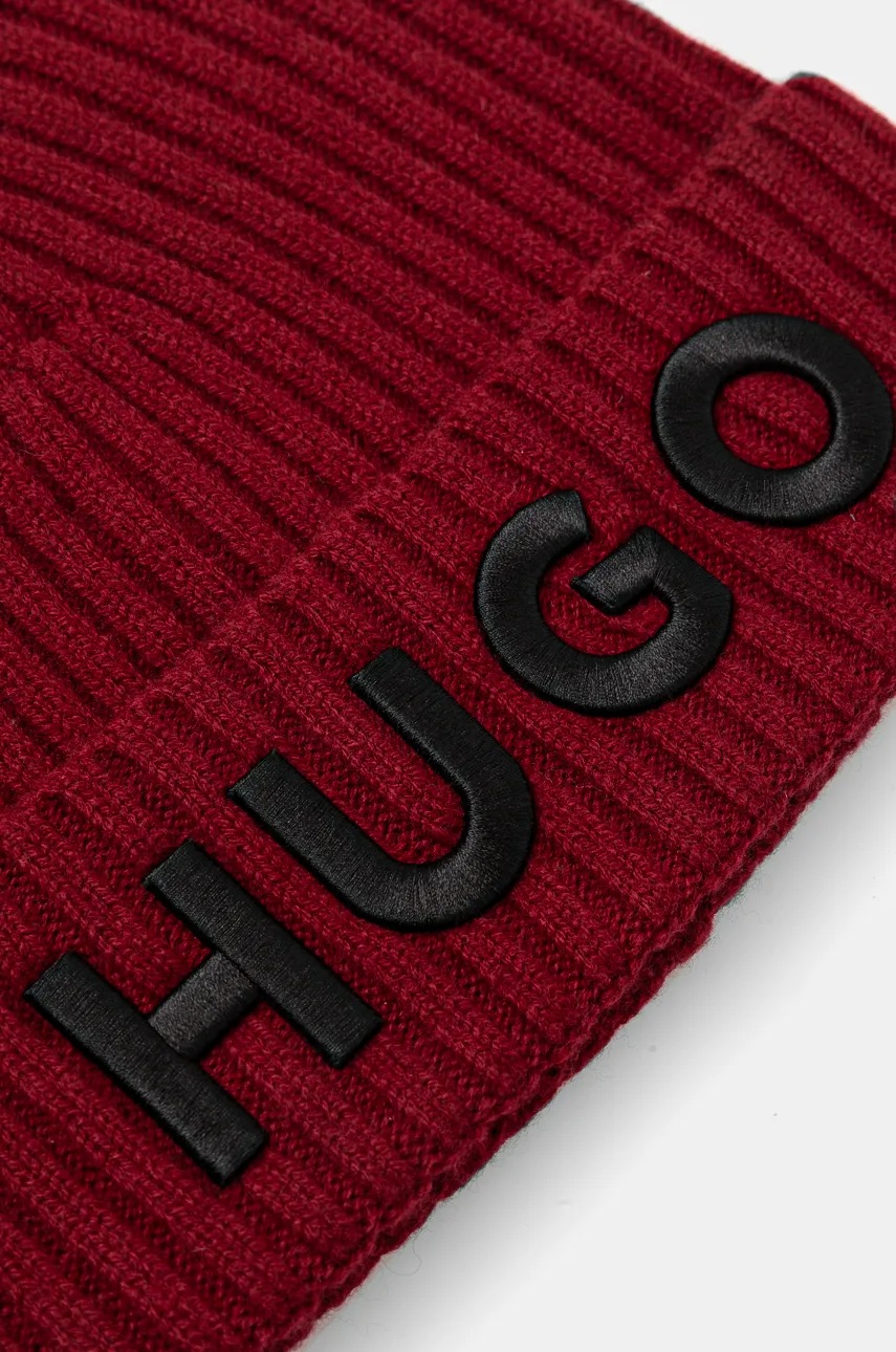 Шерстяная шапка HUGO цвет розовый из тонкого трикотажа шерсть 50527804 Шерстяная шапка HUGO цвет розовый из тонкого трикотажа шерсть 50527804