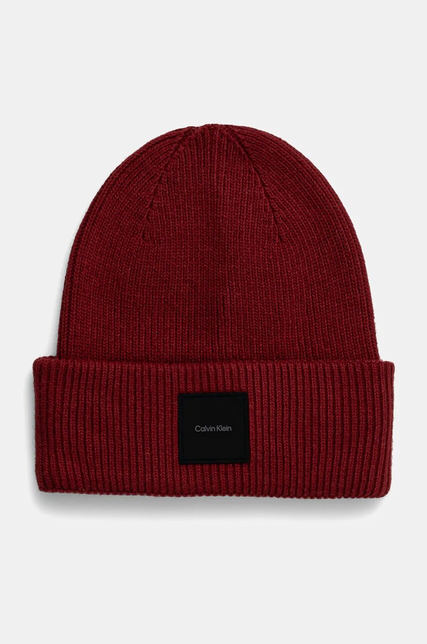 Levně Čepice z vlněné směsi Calvin Klein červená barva, z tenké pleteniny, K50K512356