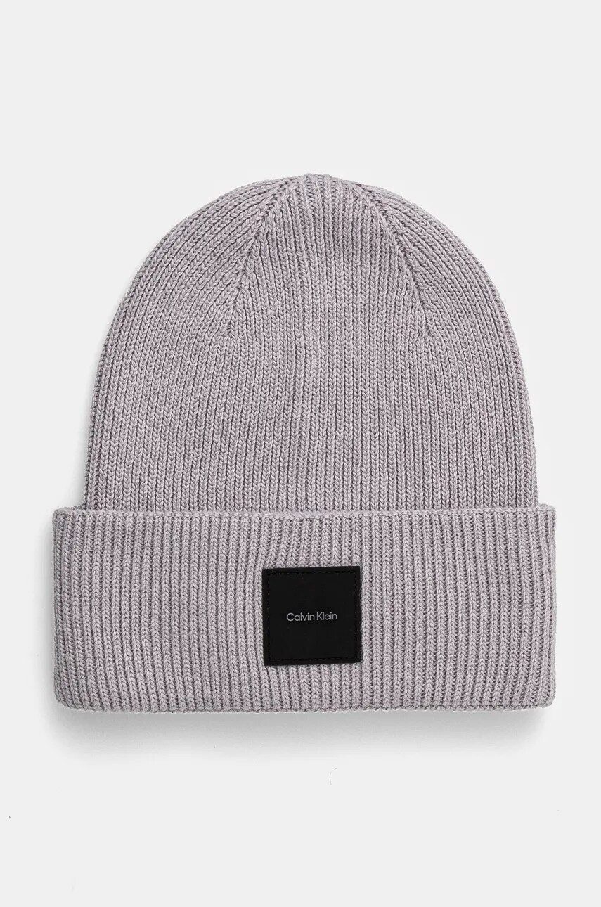 Levně Čepice z vlněné směsi Calvin Klein šedá barva, z tenké pleteniny, K50K512356